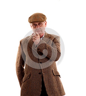 Mature English countryman pointing