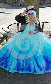 Mature female model wearing a ball gown