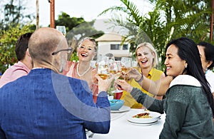 Mature Friends Fine Dining Outdoors Concept