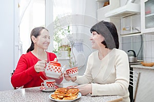 Mature girlfriends talking over tea