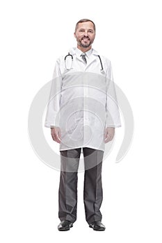 Mature male doctor. isolated on a white background.