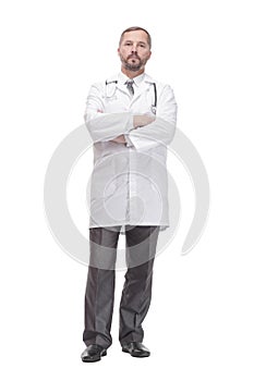 Mature male doctor. isolated on a white background.