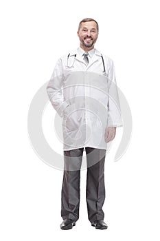 Mature male doctor. isolated on a white background.