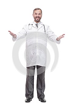 Mature male doctor. isolated on a white background.