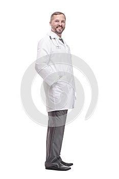 Mature male doctor. isolated on a white background.