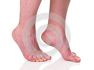 Mature man barefoot with dry skin