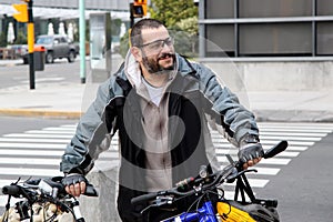 Mature man with bike active in the city