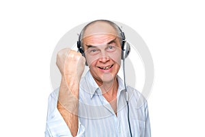 Mature man in headphones