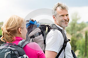 Mature Man Hiking With Wife