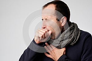 Mature man is ill from colds or pneumonia.