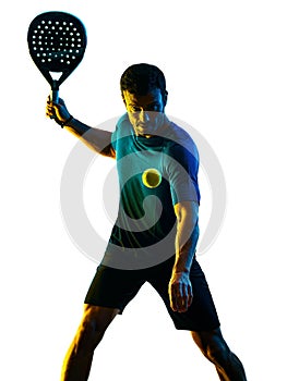 Mature man Paddle Padel player shadow silhouette isolated white background