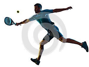 Mature man Paddle Padel player shadow silhouette isolated white background