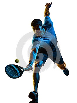 Mature man Paddle Padel player shadow silhouette isolated white background