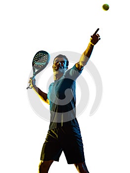 mature man Paddle Padel player shadow silhouette isolated white background