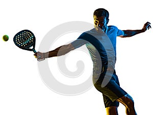 mature man Paddle Padel player shadow silhouette isolated white background