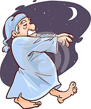 Mature man in pajamas sleepwalking vector illustration photo