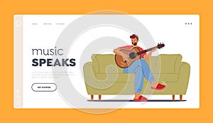 Mature Man Playing Guitar Landing Page Template. String Instrument Course, Private Guitar Lessons, Education, Hobby