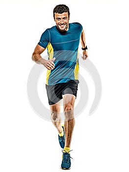 Mature man running runner jogging jogger isolated white background