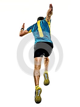 Mature man running runner jogging jogger isolated white background