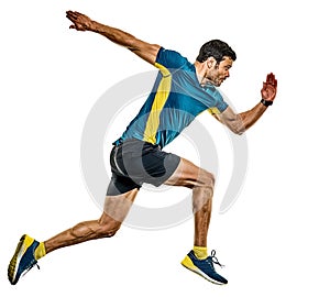 Mature man running runner jogging jogger isolated white background