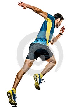 Mature man running runner jogging jogger isolated white background