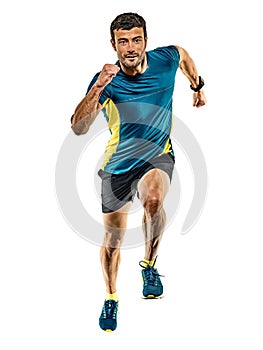 Mature man running runner jogging jogger isolated white background