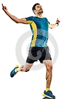 Mature man running runner jogging jogger isolated white background