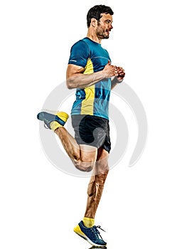 Mature man running runner jogging jogger isolated white background
