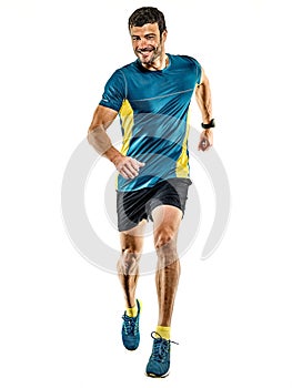 Mature man running runner jogging jogger isolated white background