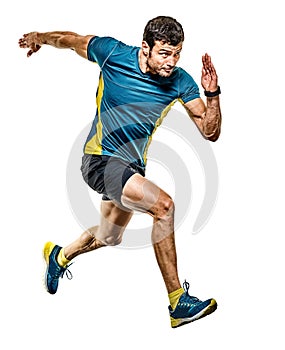 Mature man running runner jogging jogger isolated white background