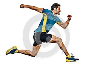 Mature man running runner jogging jogger isolated white background