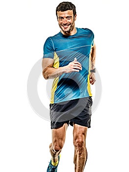 Mature man running runner jogging jogger isolated white background