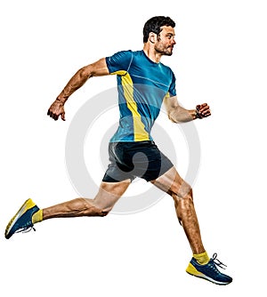 Mature man running runner jogging jogger isolated white background