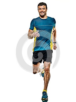 Mature man running runner jogging jogger isolated white background