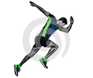 Mature man running runner jogging jogger isolated white background