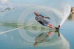 Mature Man Slalom Water Skiing