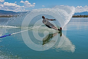 Mature Man Slalom Water Skiing