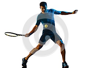 Mature man Tennis Player shadow silhouette isolated white background