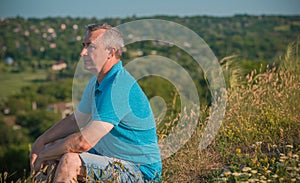 Mature man thinking about something, concept of age