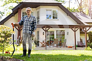 Mature man working in the garden