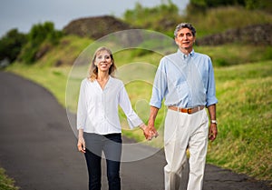 Mature middle age couple in love walking