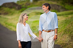 Mature middle age couple in love walking