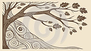 Mature Oak Tree with Sprawling Branches Vector, vector design Generative AI