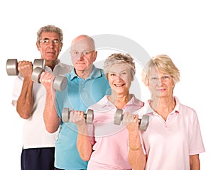 Mature older people lifting weights