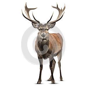 Mature Red Deer Stag isolated on white,