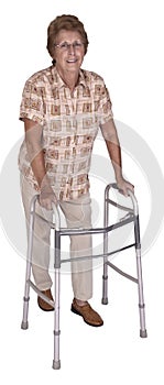 Mature Senior Elderly Woman Walker Aid Isolated