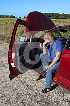 Mature Senior Woman Car Trouble, Road Breakdown