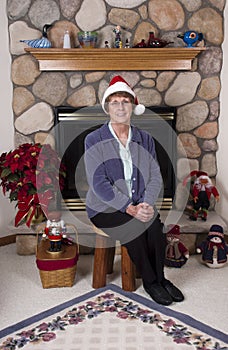 Mature Senior Woman Christmas Santa Claus Hat