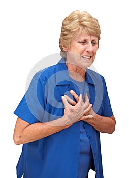 Mature Senior Woman Heart Chest Pains Isolated