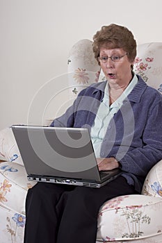 Mature Senior Woman Laptop Computer Shock Surprise